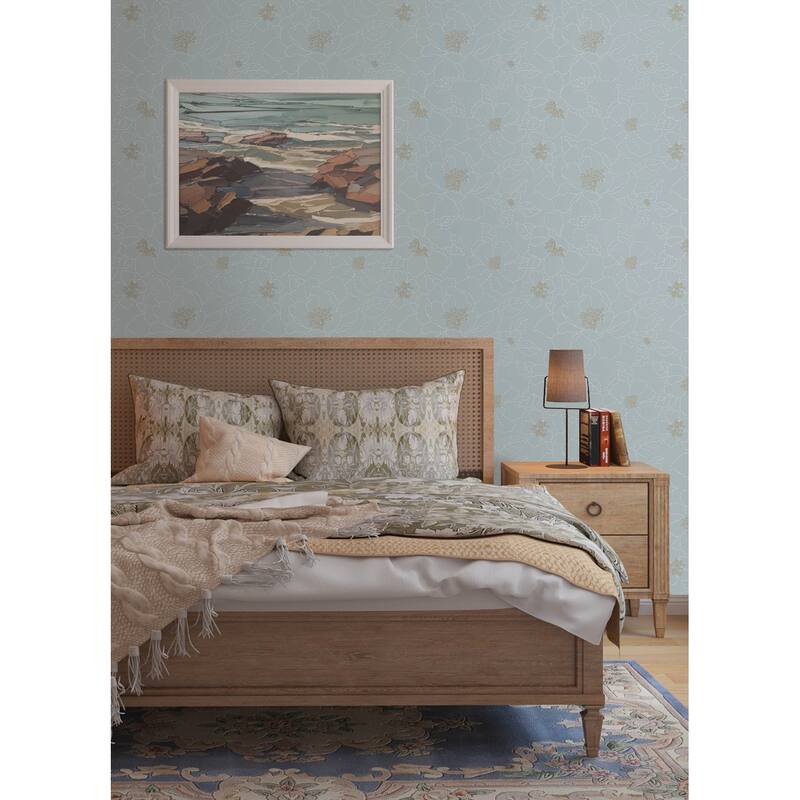 A-Street Prints Gardena Sky Blue Embroidered Floral Wallpaper