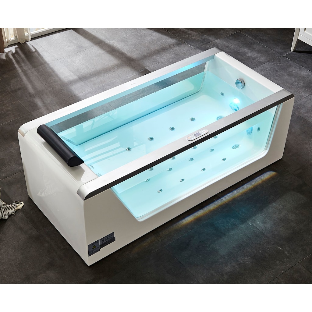 6 ft Clear Rectangular Acrylic Whirlpool Bathtub - White