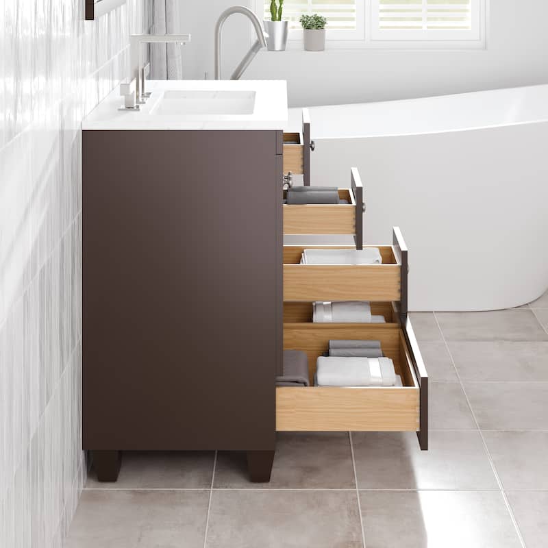 Eviva Acclaim 28 in. Bath Vanity with White Carrara Quartz Top