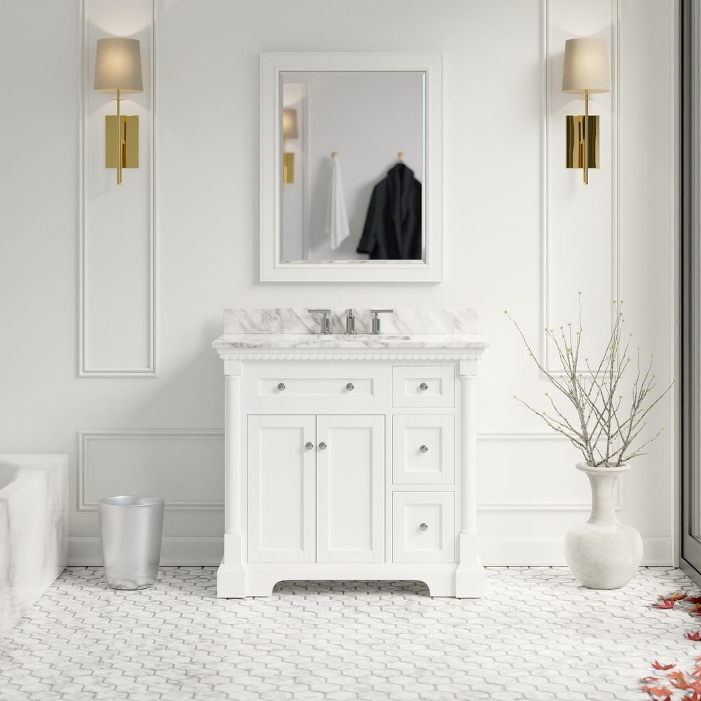 KitchenBathCollection Sydney 36" Bathroom Vanity with Carrara Marble Top