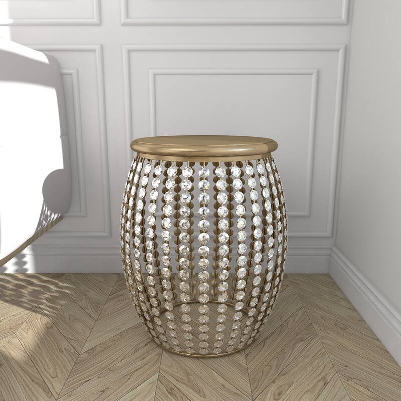 Metal Open Frame Accent Table with Crystal Embellishments - Gold or Black