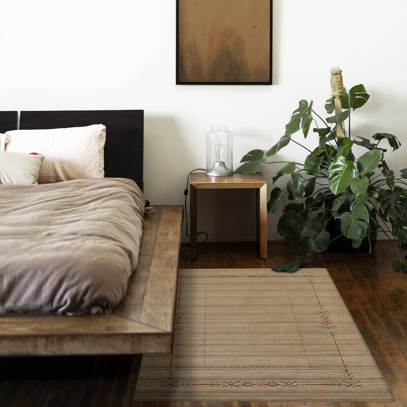 ECARPETGALLERY Hand Loomed Kashkuli Gabbeh Khaki Wool Rug - 3'1 x 4'9