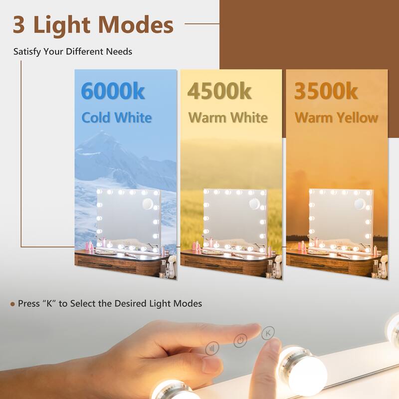Costway Vanity Mirror w/ Lights 3 Color Lighting Modes Tabletop & - See Details