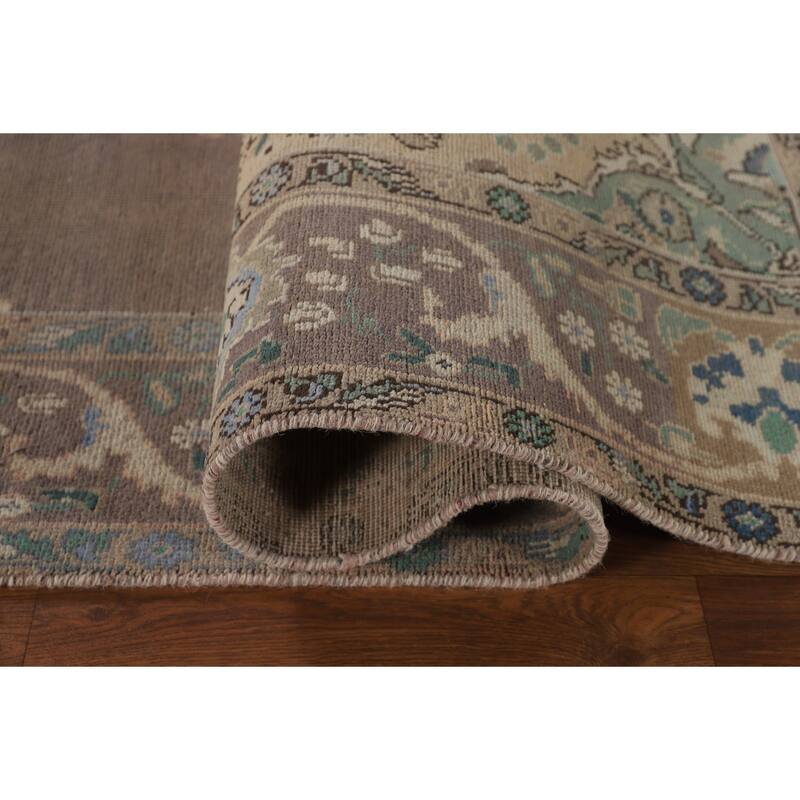 Distressed Tabriz Persian Vintage Area Rug Hand-Knotted Wool Carpet - 6'9"x 9'2"