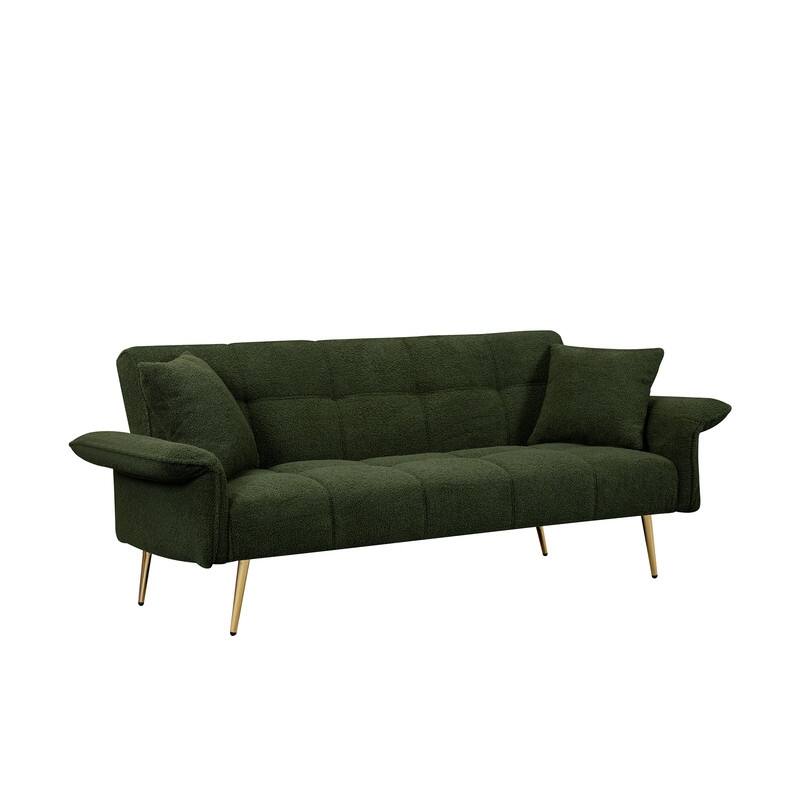 70" Modern Pullout Sofa Bed with Foldable Armrests, Two Throw Pillows