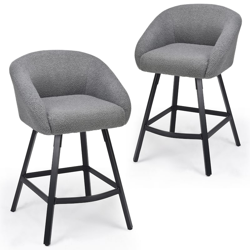 Bar Stools Set of 2,Upholstered Bar Stool with Back, 27 inch Height Counter Height Barstools for Home Kitchen Island - Gray