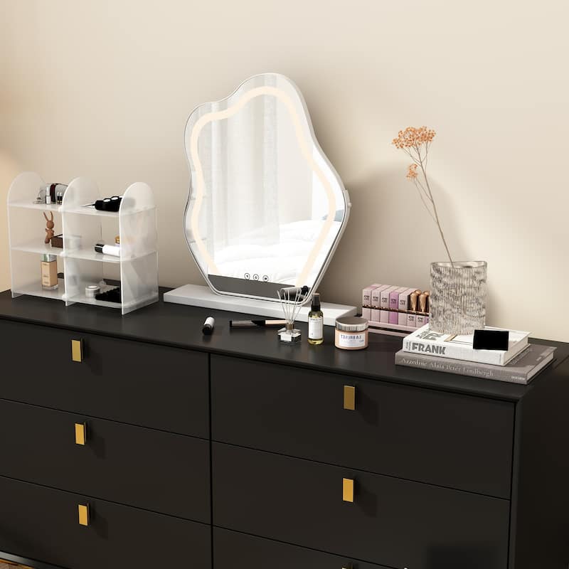 Dresser 6 Drawer Wood Dresser for Bedroom with Storage Modern Gold