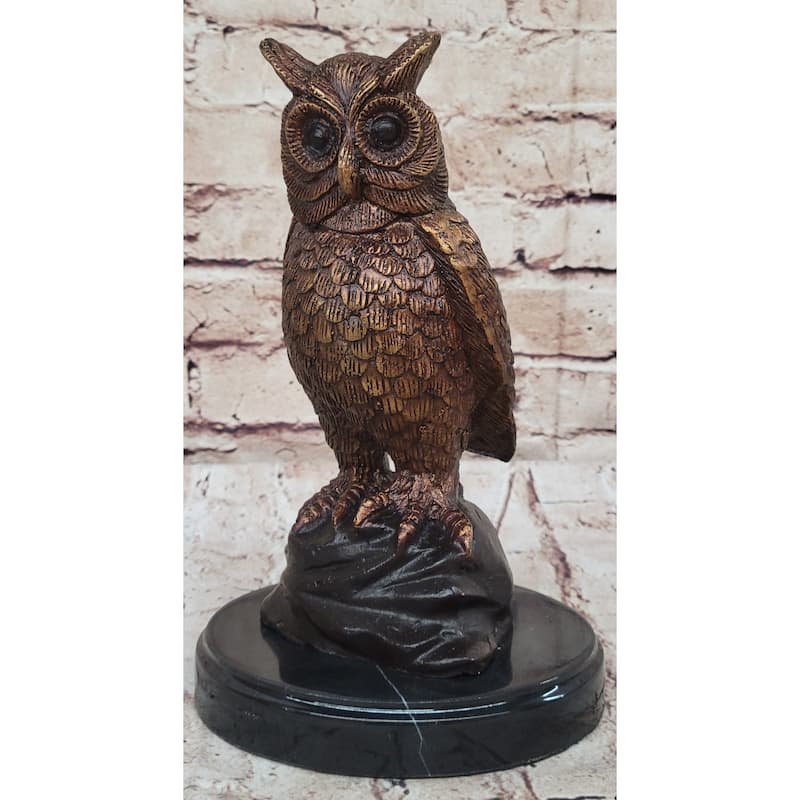 Hot Cast Bronze Metal Miniature Owl Bird Signed Numbered Art Sculpture On Marble Base