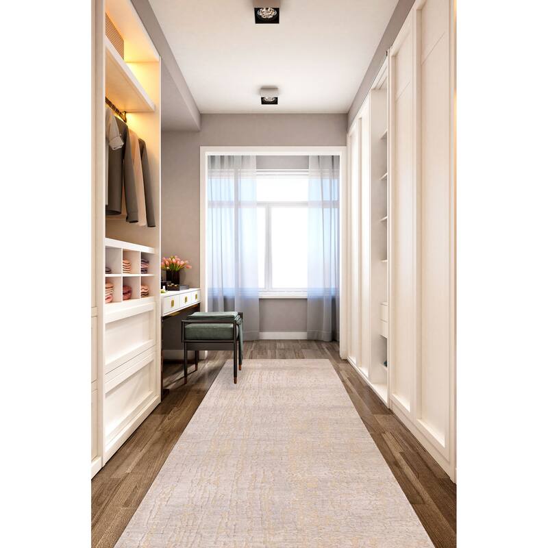 ECARPETGALLERY Hand-knotted Legacy Light Grey Silk, Wool Rug - 2'4 x 10'0