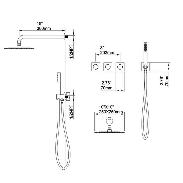 Matte Black Combo Set Wall Mounted Rainfall Shower Head System - Bed ...