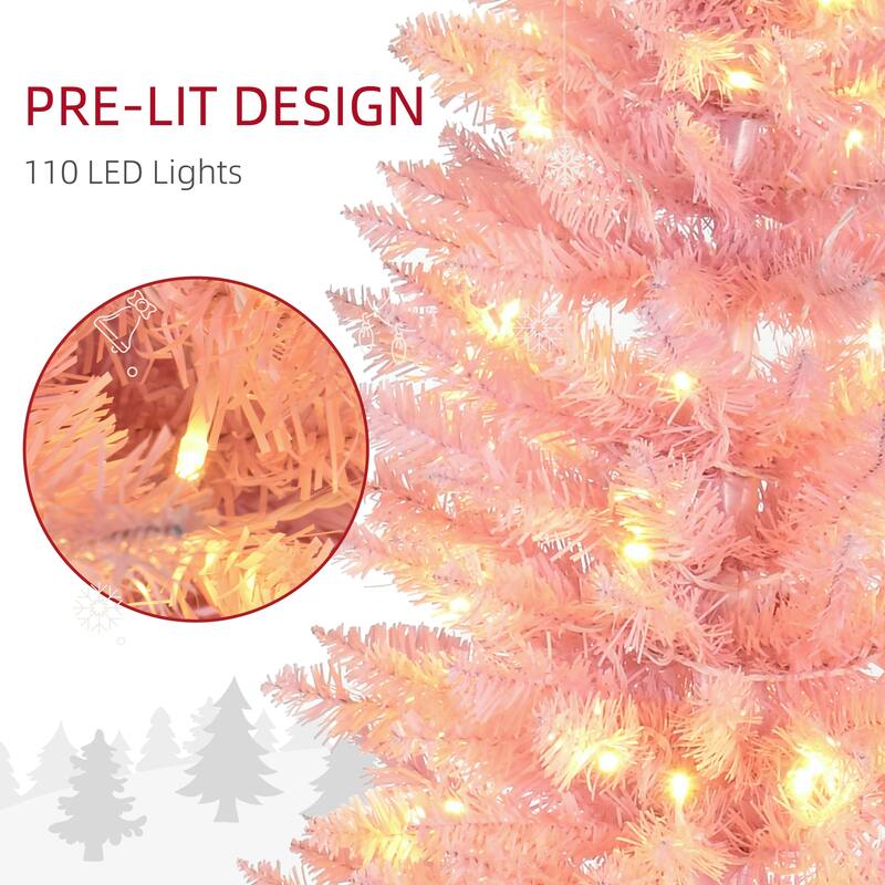 5' Tall Pre-Lit Slim Noble Fir Artificial Christmas Tree with 110 Warm White LED Lights and 294 Tips - Pink