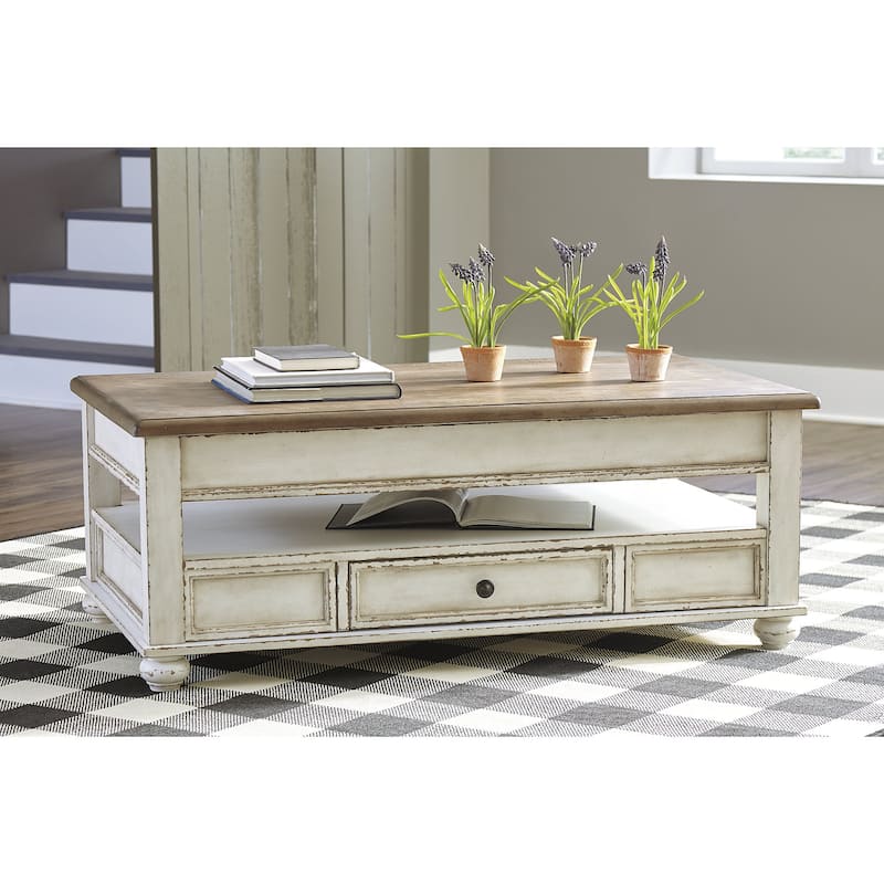 Signature Design by Ashley Realyn White/Brown 2-Piece Table Package - 47" W x 28" D x 18" H