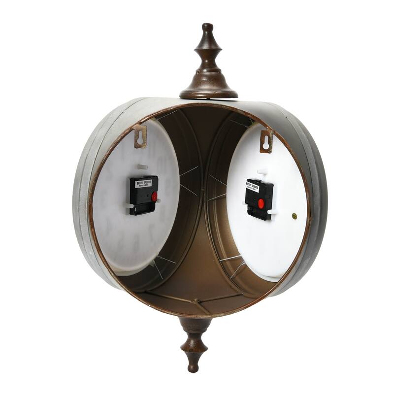 Decorative Metal Double Sided Wall Clock with Distressed Finish