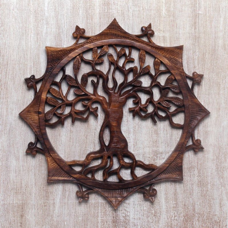 Novica Handmade Sunshine Tree Wood Relief Panel