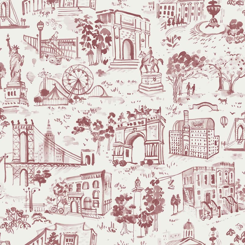 NuWallpaper Brownstone Boys Toile de New York Brick Peel and Stick Wallpaper - N/A