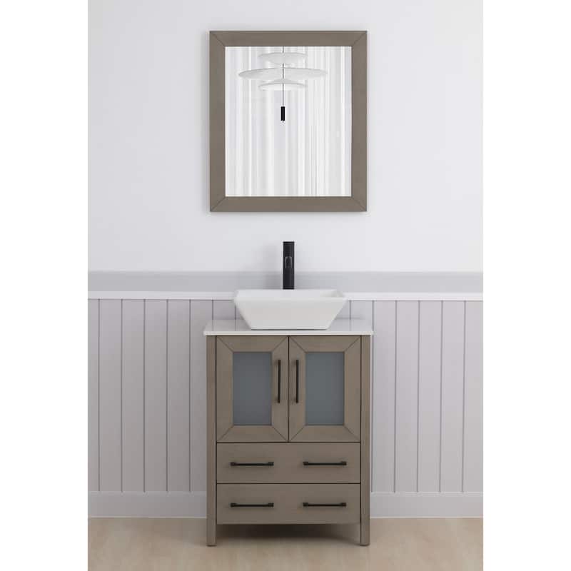 Vanity Art 24-inch Single Sink Bathroom Vanity Set With Engineered Marble Top and Free Mirror