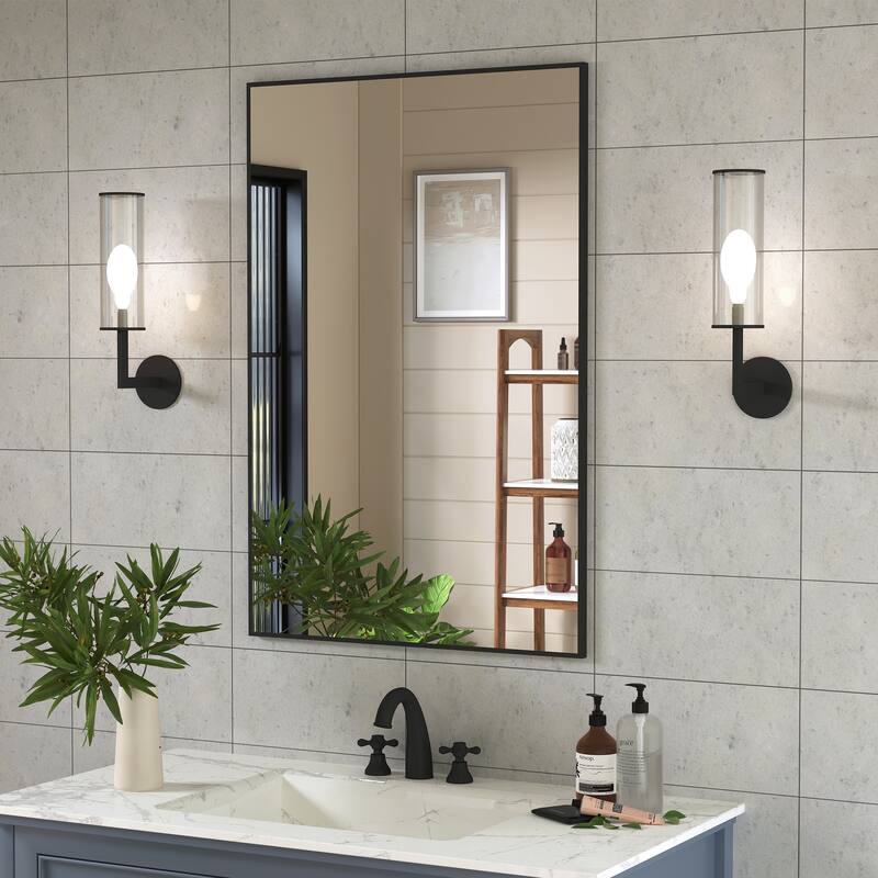 QuivaraView Wall Mounted Aluminum Frame Bathroom Vanity Mirror - 24" x 36" - Black