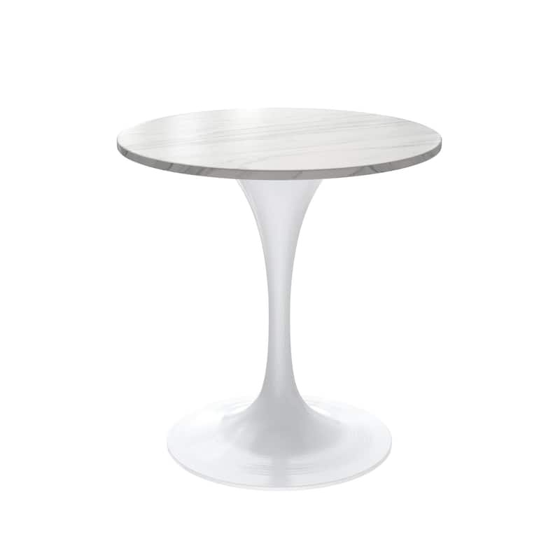 Verve Series 27" Round Sintered Stone Top Dining Table with Stainless Steel Base Furniture for Home Kitchen and Living Room - White