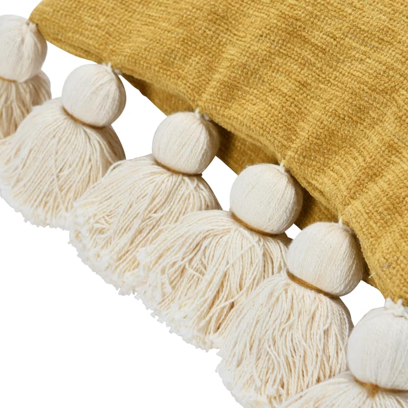 Cotton Chenille Lumbar Pillow with Tassels