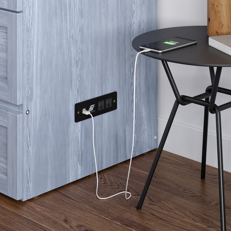 Northfield Full Murphy Bed Chest with 6" Mattress, Storage Drawer & Built-In Charger in Driftwood