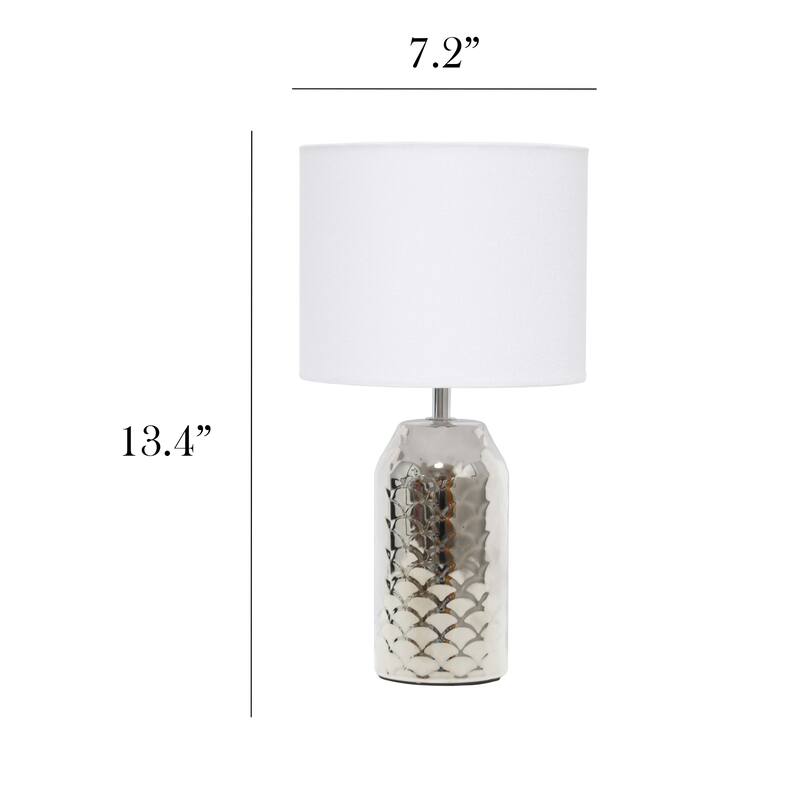 Fishscale Porcelain Table Lamp with White Drum Shade - 13.5" - Chrome Finished