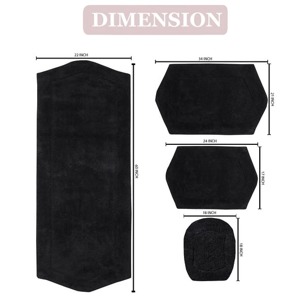 dimension image slide 7 of 19, Waterford Collection 100% Cotton Non-Slip Bathroom Rug, Machine Washable Bath Rug, 4 Piece Bath Mat Set with Toilet Lid Cover
