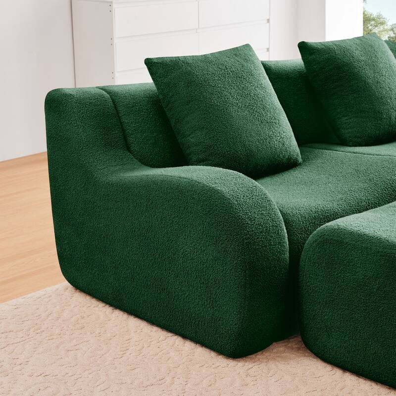 148" Premium Teddy Fabric U-shaped Modular Curved Armrests Boneless Sofa Set