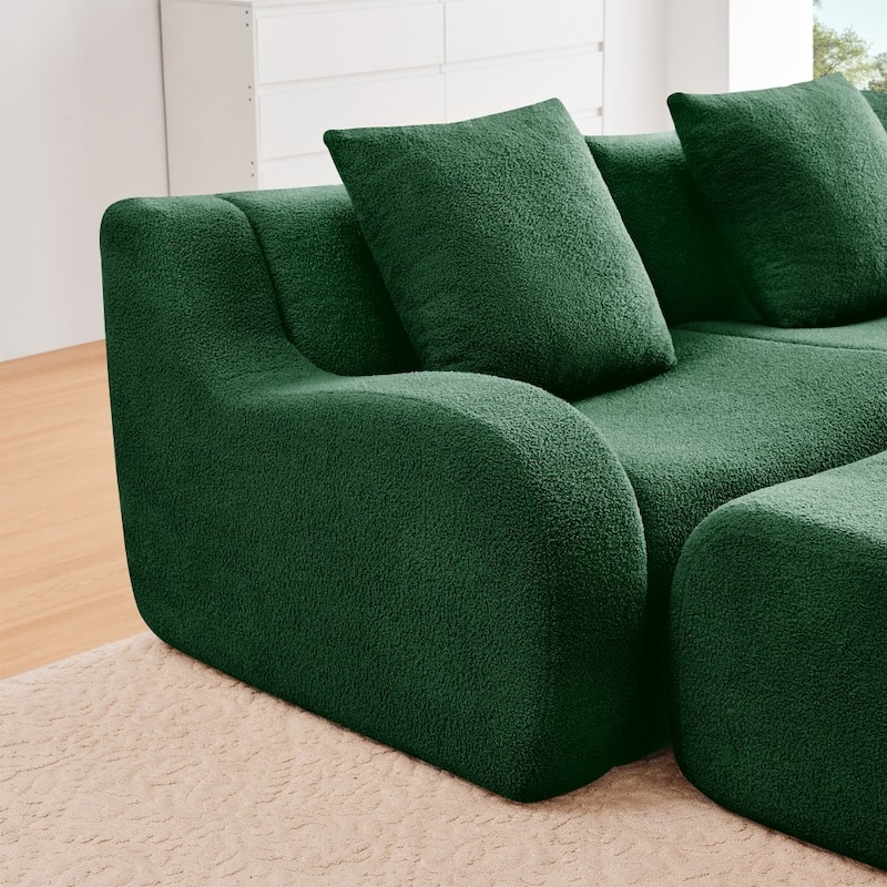 Modern Boneless Teddy Fabric Sectional Sofa with High Density Sponge