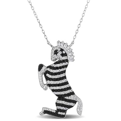 Miadora 3 3/4ct TGW Black Spinel Cubic Zirconia White Topaz Zebra Necklace in Sterling Silver-18+2 in