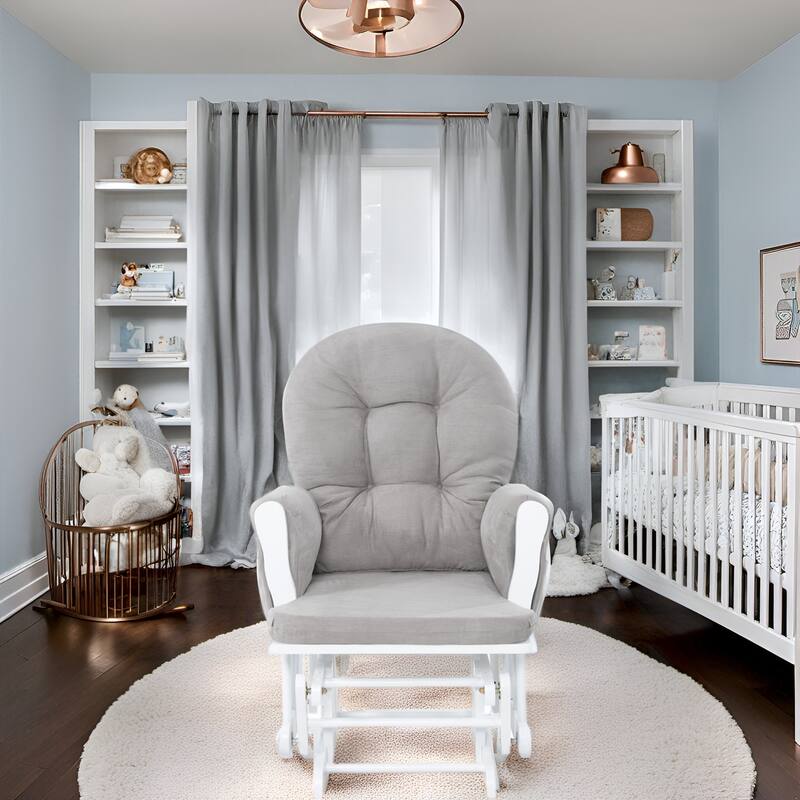 Nursery Glider and Ottoman Set - Reclining Rocker Chair with Padded Back, Armrests, and Cushions
