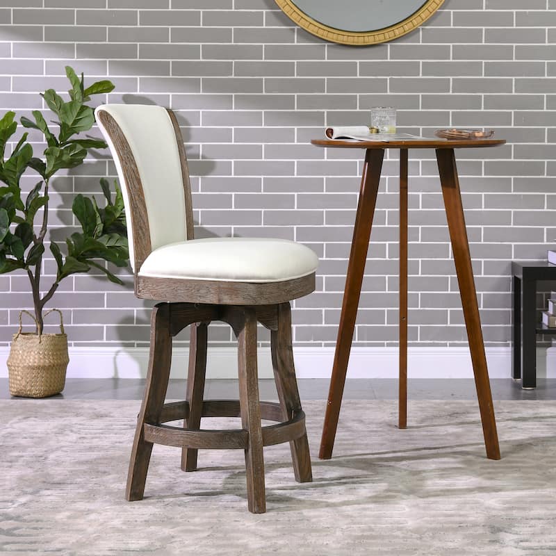 Henry 27" Swivel Upholstered Counter Height Bar Stool - Single - Natural White Linen - Counter Height