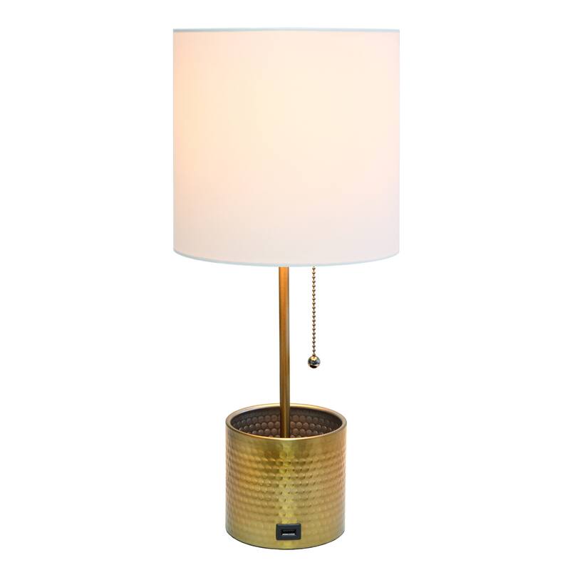 Metal Table Lamp with USB Charging Port - 18.5" - Gold and White