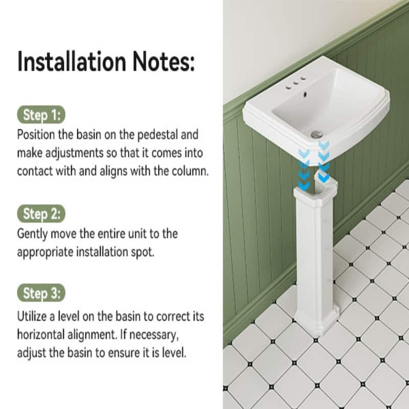 HOROW 23 in. W x18.5 in. D Rectangular Ceramic Pedestal Combo Bathroom Sink in White with Overflow Drain and 3-Faucet Holes