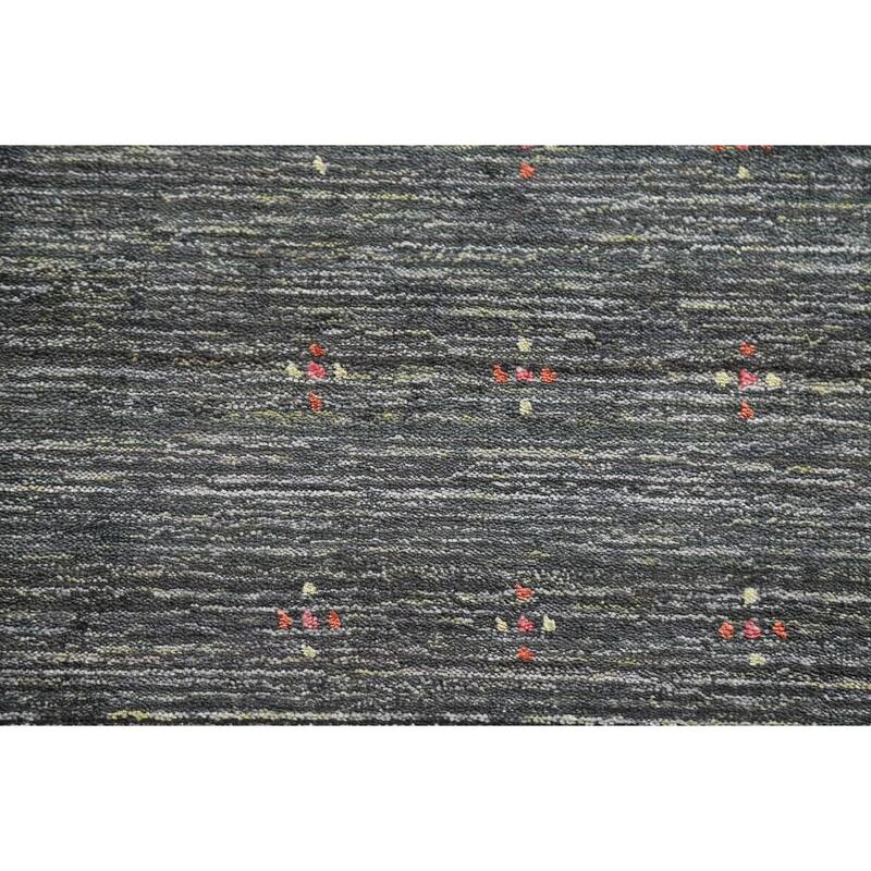 Gabbeh Indian Area Rug Hand-Knotted Grey Wool Carpet - 7'10"x 9'11"