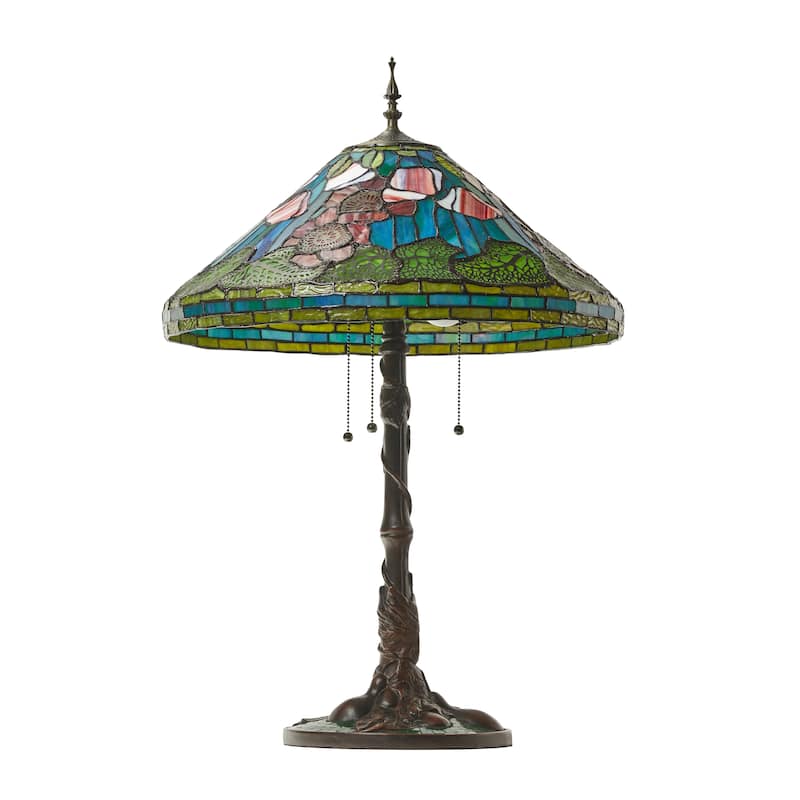 Poppies River of Goods Tiffany-Style Red, Green and Amber Stained Glass 29.5-Inch Table Lamp - 19.5" x 19.5" x 29.5"
