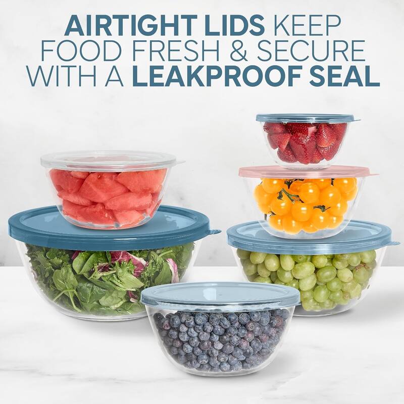 COOK WITH COLOR 12 Pc Glass Nesting Mixing Bowl Set with Lids for Cooking and Prep