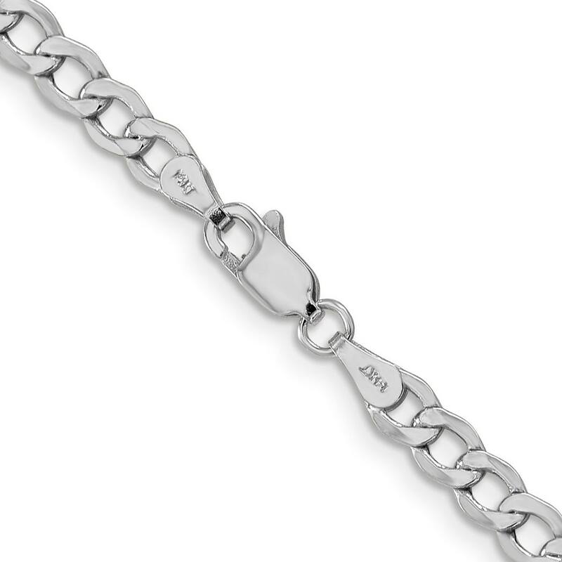 Curata 14k White Gold Hollow Polished Lobster Claw Closure 4.3mm Semi-solid Curb Link Chain Bracelet - 7 Inch