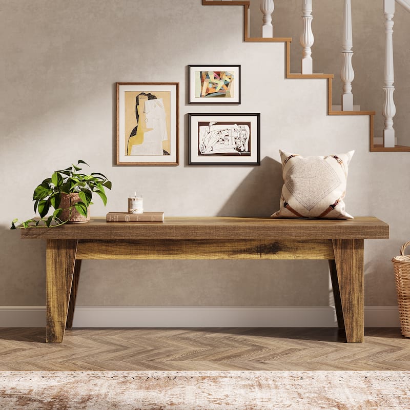 55" Wooden Entryway Bench Farmhouse Long Entry Seat for Living Room - 15.55"D x 55.12"W x 17.9"H