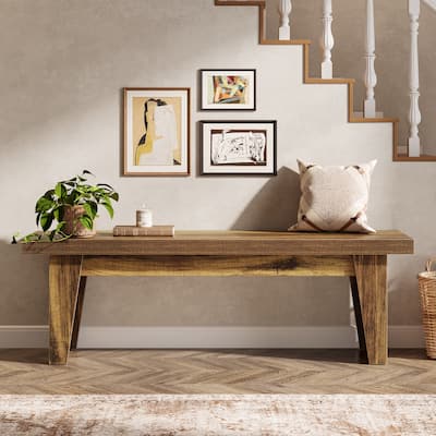 Farmhouse Long Wooden Entryway Bench for Living Room Hallway Bedroom - 15.55"D x 55.12"W x 17.9"H