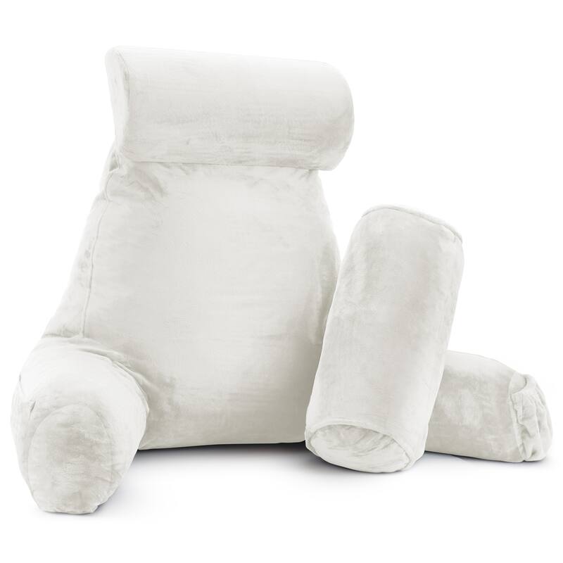 Empyrean Backrest Reading Pillow with Arms - Shredded Memory Foam Back Support Bed Rest Pillow - Large - White