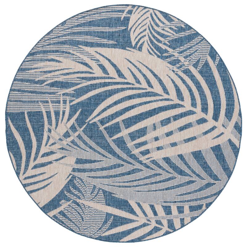 SAFAVIEH Beach House Nassrin Transitional Rug - 6'7" Round - Blue/Ivory