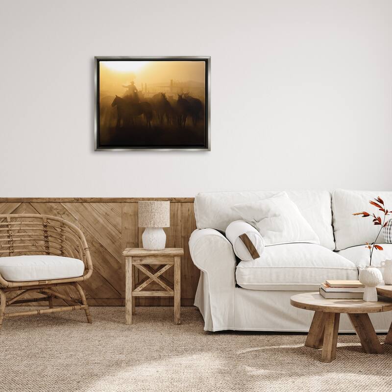 Stupell Western Cowboy at Dusk Framed Floater Canvas Wall Art Design by PBurchettePhoto