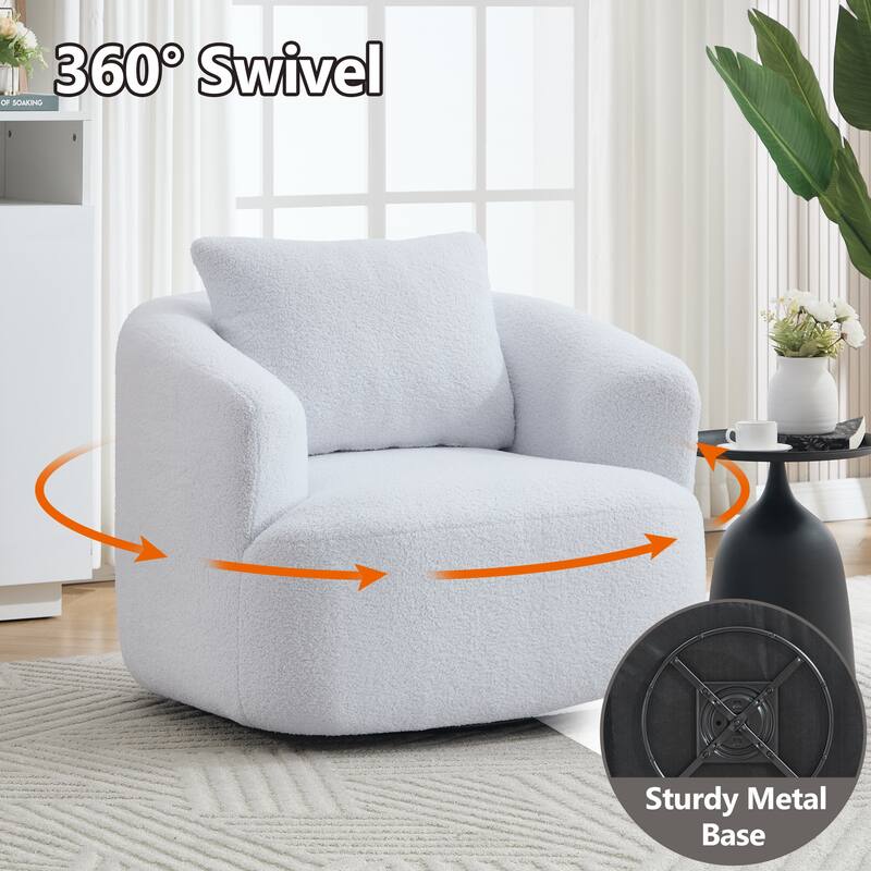 Swivel Round Sofa Chaise, Upholstered Sofa Chair with One Soft Pillow, Single Sofa with Adjustable Pillow - White