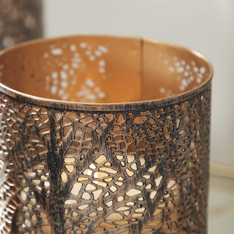 Metal Tree Decorative Indoor Outdoor Candle Lantern with Gold Interior - Set of 3 Gold or Bronze - Roche River Decor