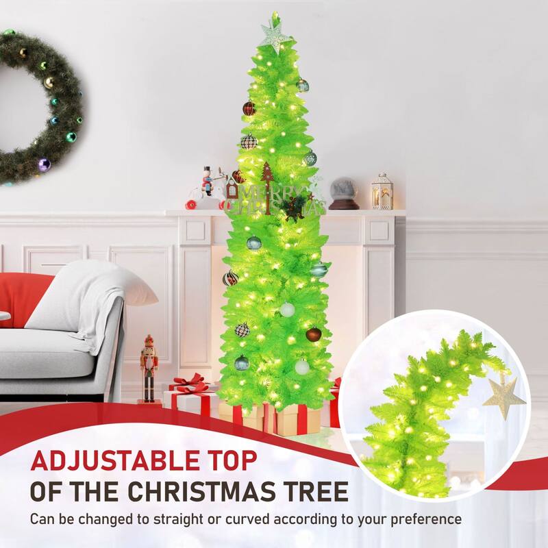 VEIKOUS 6ft Pre-Lit Artificial Christmas Tree with Adjustable Curved or Straight Top - N/A
