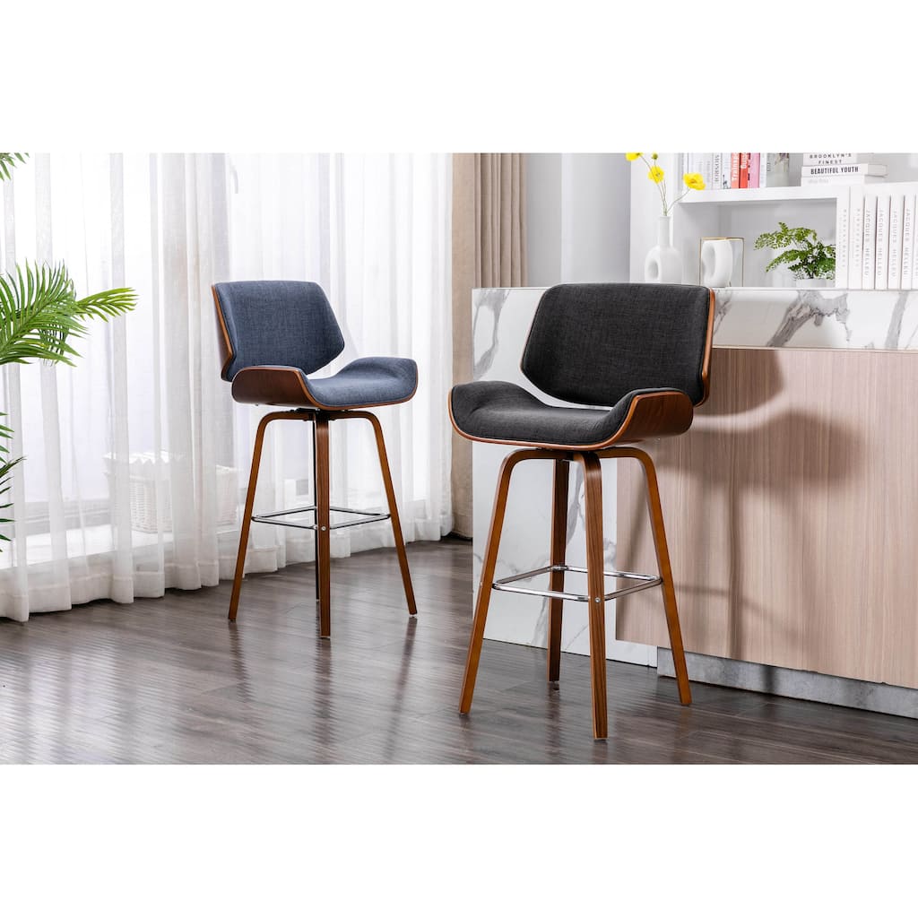 Porthos Home Onur Swivel Fabric Bar Stool with Wooden Legs and Chrome Footrest