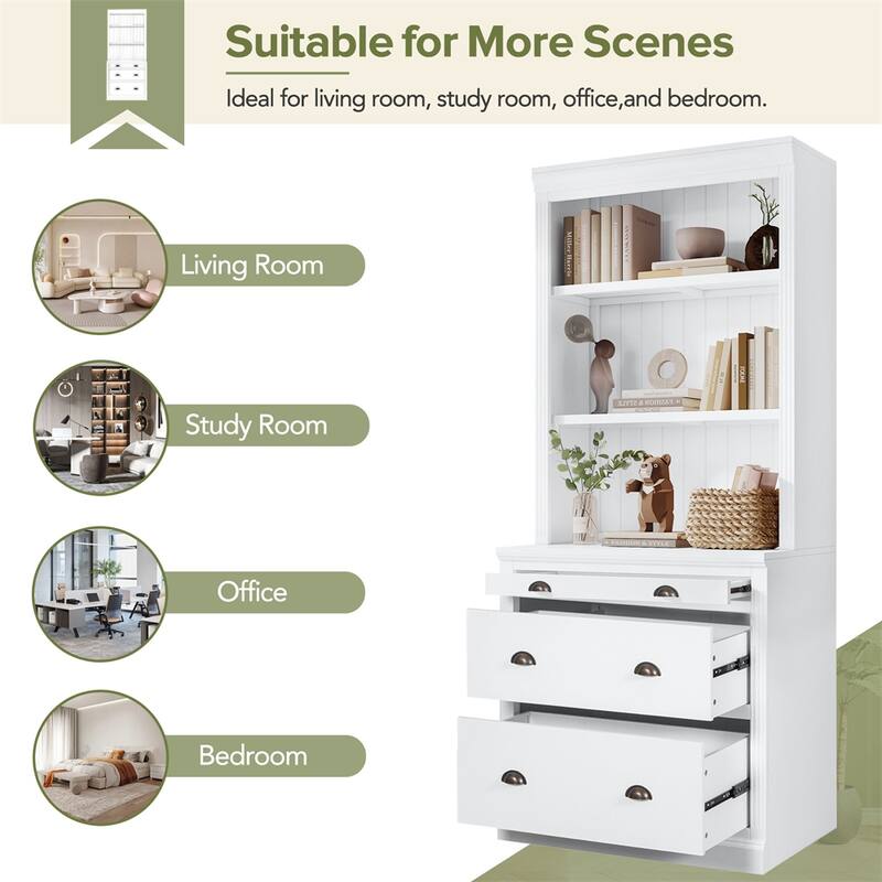 83.4"Tall Bookshelf Suite with LED Lighting, Drawers, 2-Piece