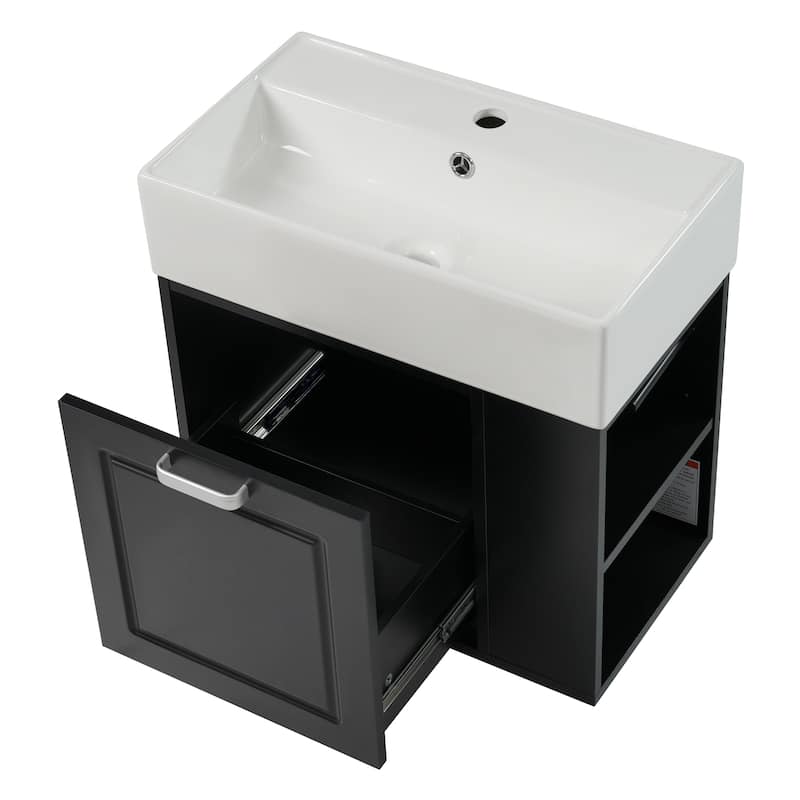 21.8 Inch Vanity With Sink,Wall Mounted Floating Cabinet,1 Drawer,Adjustable Shelf,Toilet Paper Holder,Soft-Close System
