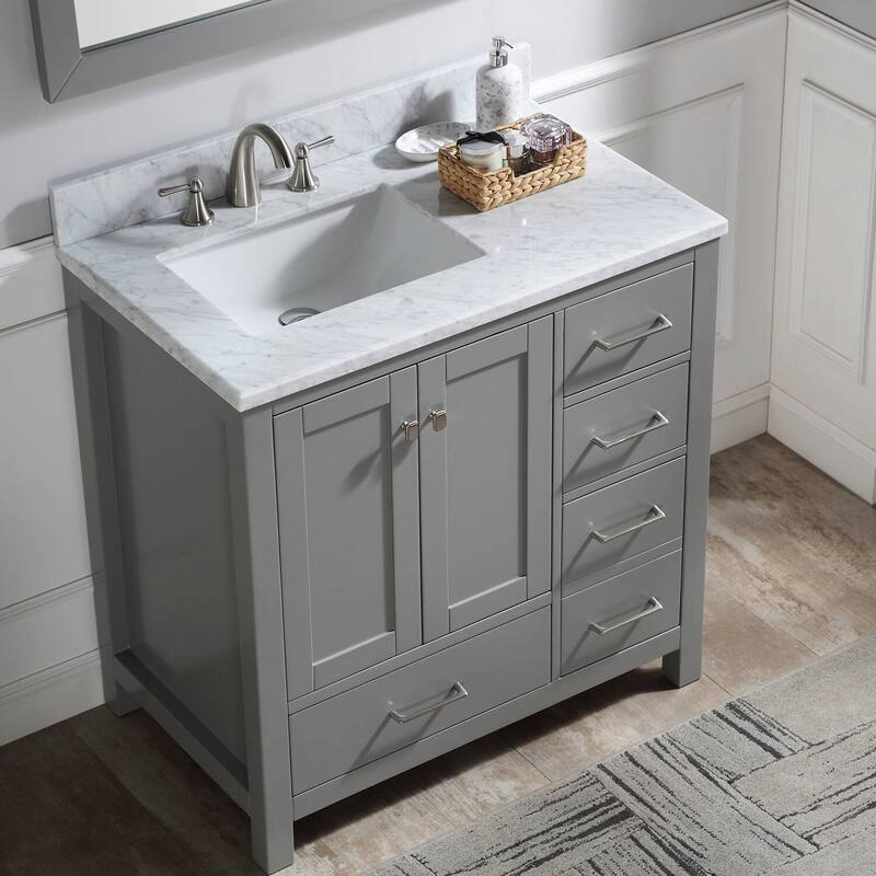 Prismosaic 36 in. Lunar Gray Vanity with Countertop & Splash, Left Sink