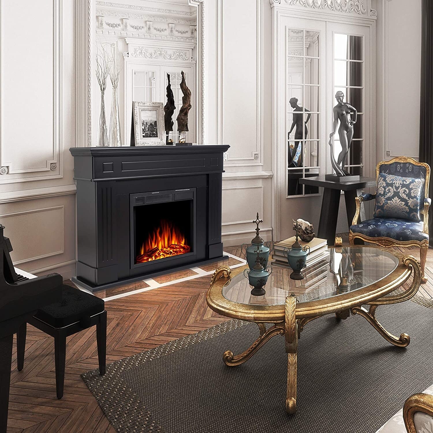 Shop Electric Fireplace Mantel Package Wooden Surround Firebox Tv Stand Free Standing Electric Fireplace Heater With Logs On Sale Overstock 31524714